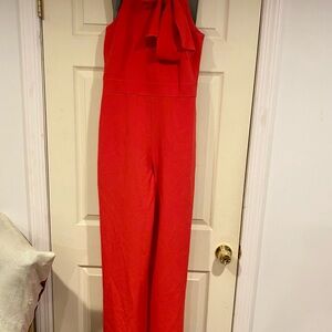 Vince Camuto Vibrant Coral Bow Tie Neck Jumpsuit Size 2